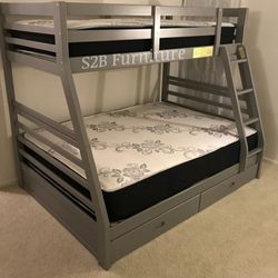 Twin/full gray Bunkbed With Orthopedic Mattress