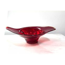 Vintage MCM Ruby Red Glass Divided Footed Bowl