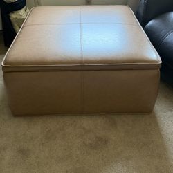Faux Leather Tan Ottoman w/ Storage 