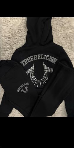 True Religion Rhinestone Zip-Up & Flare Pants Set