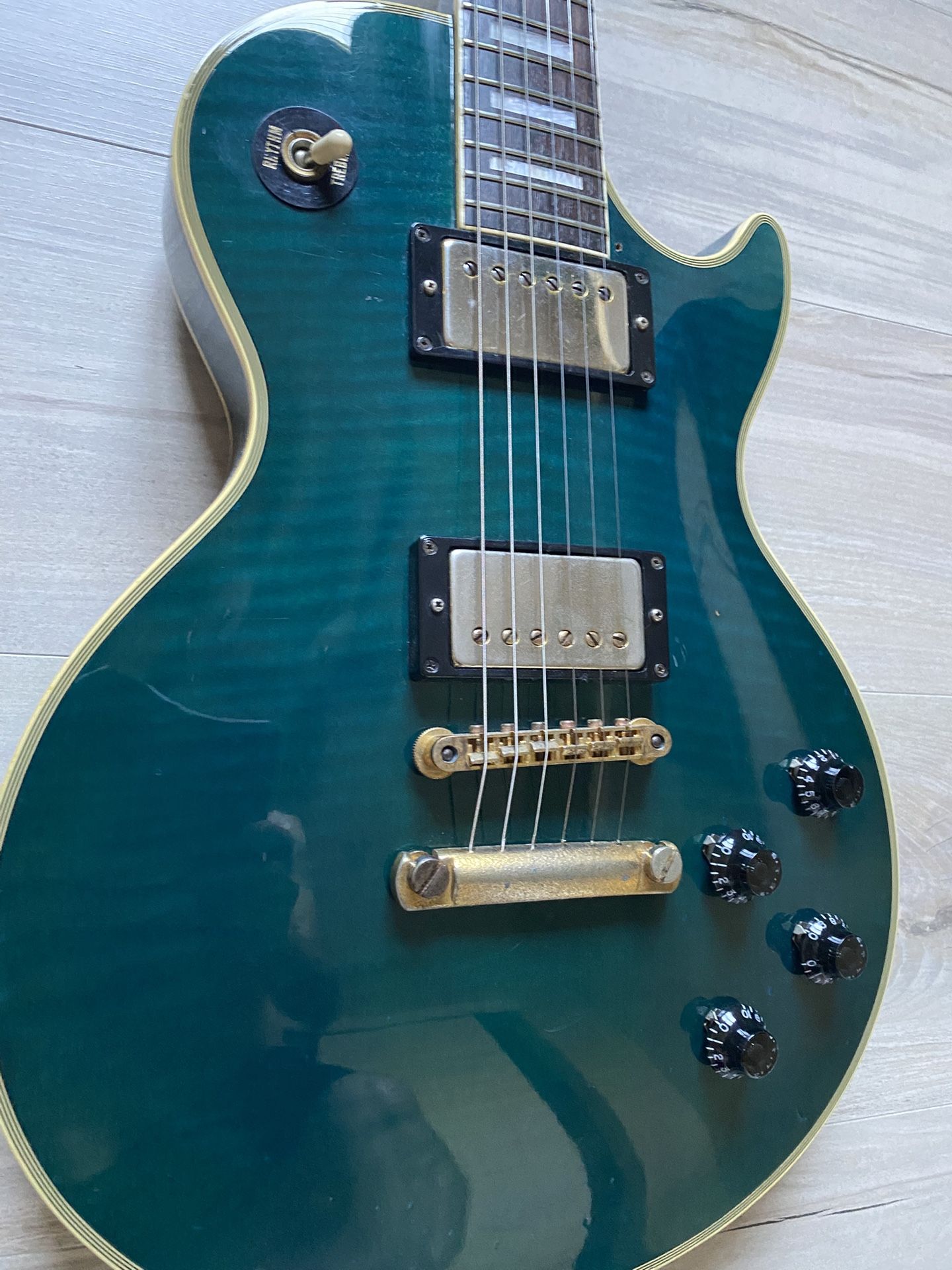 Burny RLC Custom Limited Model RARE !! 1987 Transparent Blue/ Green!! TRADES! Or Cash