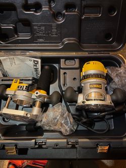 Professional-grade DEWALT DW618 router kit includes a 2-1/4 HP electronic variable speed motor. This set has a fixed base, a plunge base, and a hard p