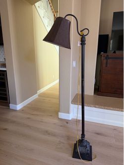 Bronze Arc Floor Lamp with Decorative Shade