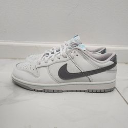 Nike Dunk Low SE 'Winter Storm' sneaker with a summit white, metallic silver, and glacier ice colorway. 