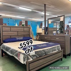 contemporary gray 3 piece queen size bedroom set ( included bed frame , dresser mirror )