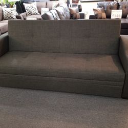 Brand New 86" x 57" Gray Linen Sofa Futon With Cup Holders