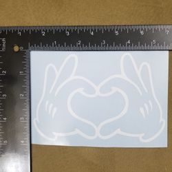 Mickey Mouse Heart Gloves Vinyl Decal - White