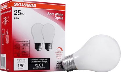 Sylvania 25W A19 Soft White Light Bulbs 2-Pack