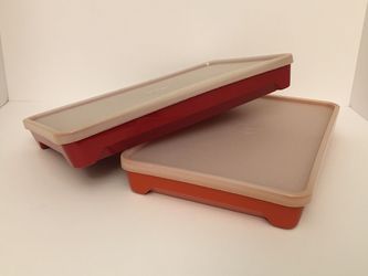 Vintage Tupperware Deli Lunch Meat Keeper Paprika 1292-3 & Red 1292-8 (Lot of 2)