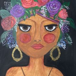 🎨 Title: “Floral Faces – Original Acrylic Portraits by Dianna”