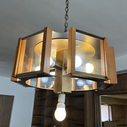 Vintage - MCM - Mid Century Modern - Fredrick Ramond Hexagonal Swag Lamp - Wood / Glass / Hanging chain Lamp