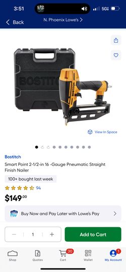 Bostitch Smart Point 2-1/2-in 16 -Gauge Pneumatic Straight Finish Nailer