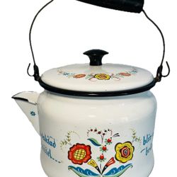 Vintage Berggren Trayner Swedish Flower Enamel Enamelware Tea Pot Folk Art