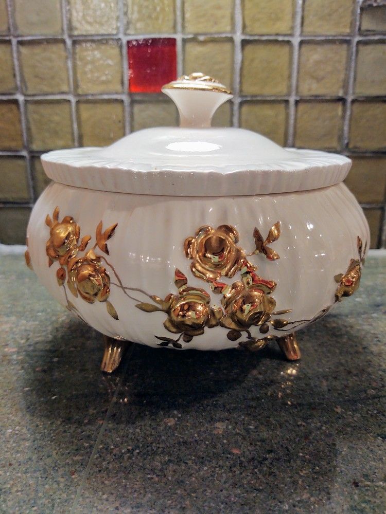 Vintage Denton China Footed Trinket Box