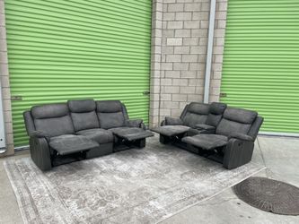 *Free Delivery* Gray Manual Recliner Couch Sofa Loveseat Set