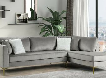 Catalina Silver Velvet Gold Leg Sectional
