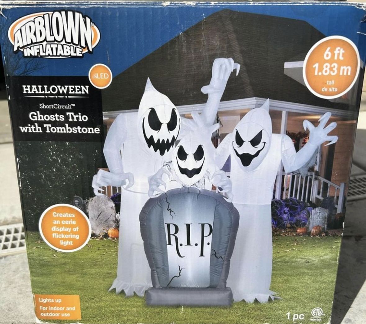 2019 Gemmy Industries Yard Inflatables Ghosts Trio With Tombstone 6Ft