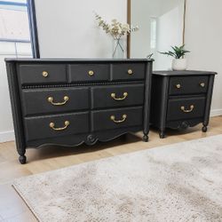 Vintage Black And Gold Dresser Set 