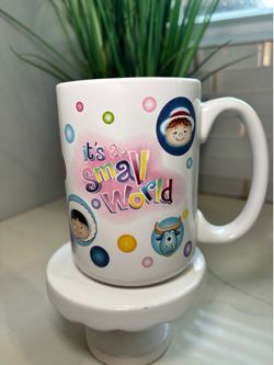 Disney It's A Small World Coffee Mug 14oz Ceramic Polka Dot Ride Characters Cup Collectible VTG