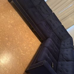 Navy blue Suede Sectional Couch