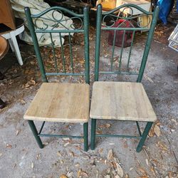25 For The Pair Wood And Metal Chairs 
