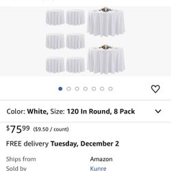 15 White 120 Inch Round tablecloths .