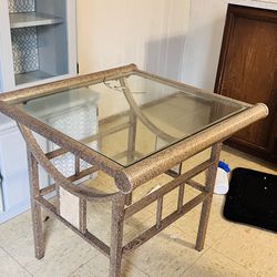 Glass Top Accent Table in Speckled Bronze Finish