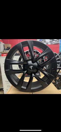 Tesla Style 19” New Blk Rims Tires Set Fits 3/y S Or X 