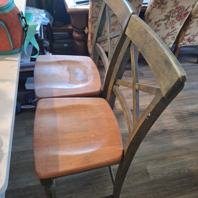 Wooden Bar Stool Chairs 2 High Back Light Wood