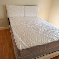 New Queen Size BED FRAME WITH MATTRESS AND FREE BOX SPRING SET 