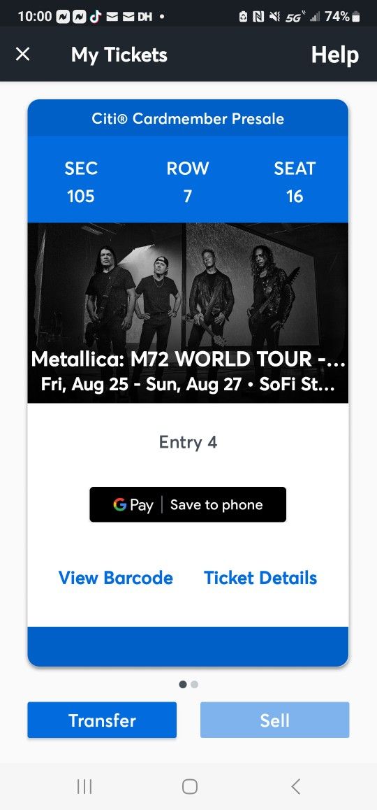 Metallica Tickets for Sunday 8/27