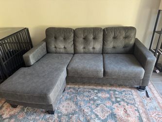 Gray L-Shaped Sectional Couch with Queen Pull Out Bed & Chaise