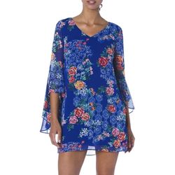  New Woman’s Kensie brand Blue Floral Bell Sleeve Chiffon Mini Dress Up For Sale