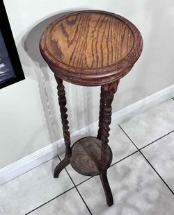Vintage Solid Oak Circular Carved Leg Plant Stand