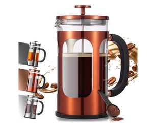 Veken French Press Coffee Maker 34oz 1 L, No Plastic Touching Cafe, Heat Resistant Thickened Borosilicate Glass, Stainless Steel Brewer, Cold Brew Caf