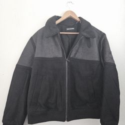 Men's DKNY Faux Leather Wool Bomber Jacket XL