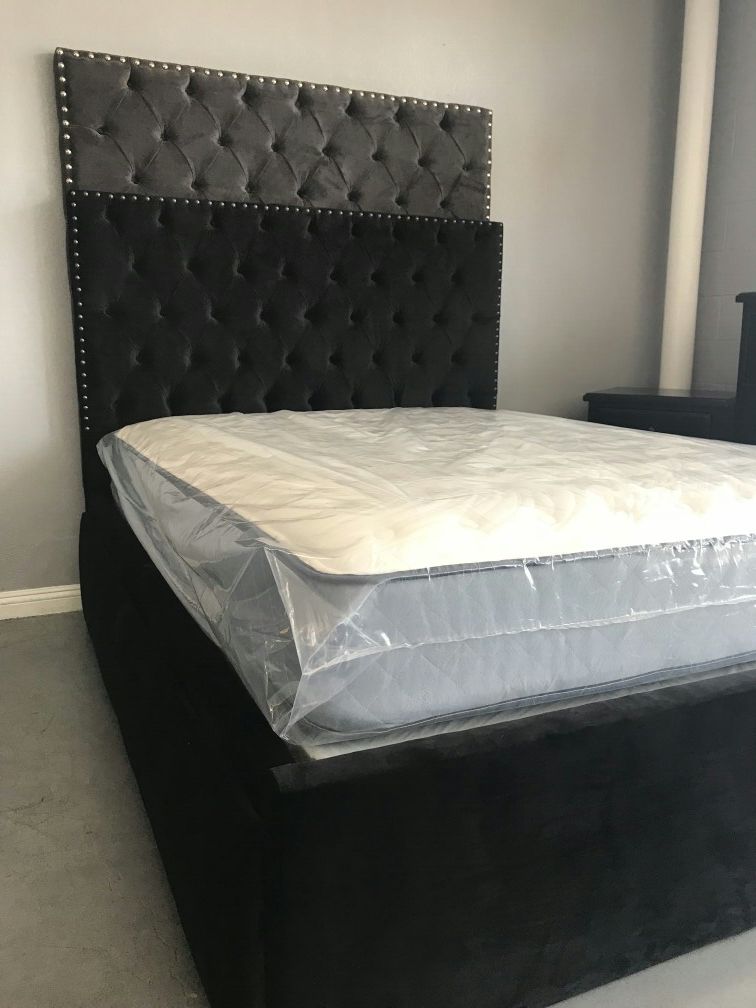 Custom queen bed frame with mattress