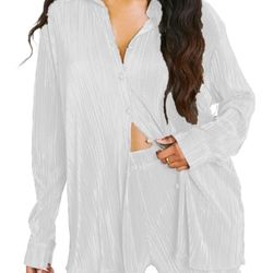 Womens White Two Piece Set - Wedding Getting Ready