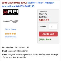 2001-2006 BMW 330CI Convertible Rear Muffler 