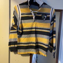 【Rare Design】Pepco Piggy Series Striped Rugby Shirt/Long Sleeve Polo Shirt This rugby shirt features a classic yellow, black and gray horizontal strip