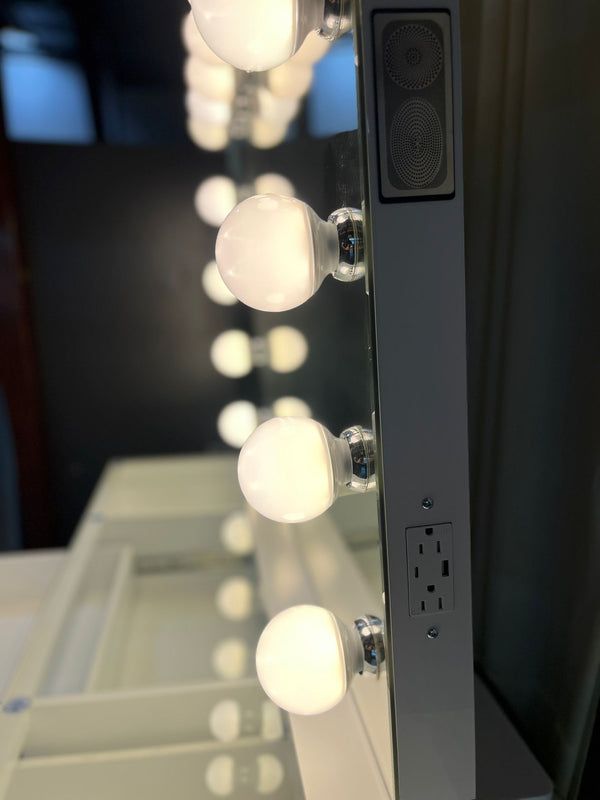 Hollywood Vanity W/Bluetooth Speakers and Charging Ports Brand New In Box In White ONLY $499