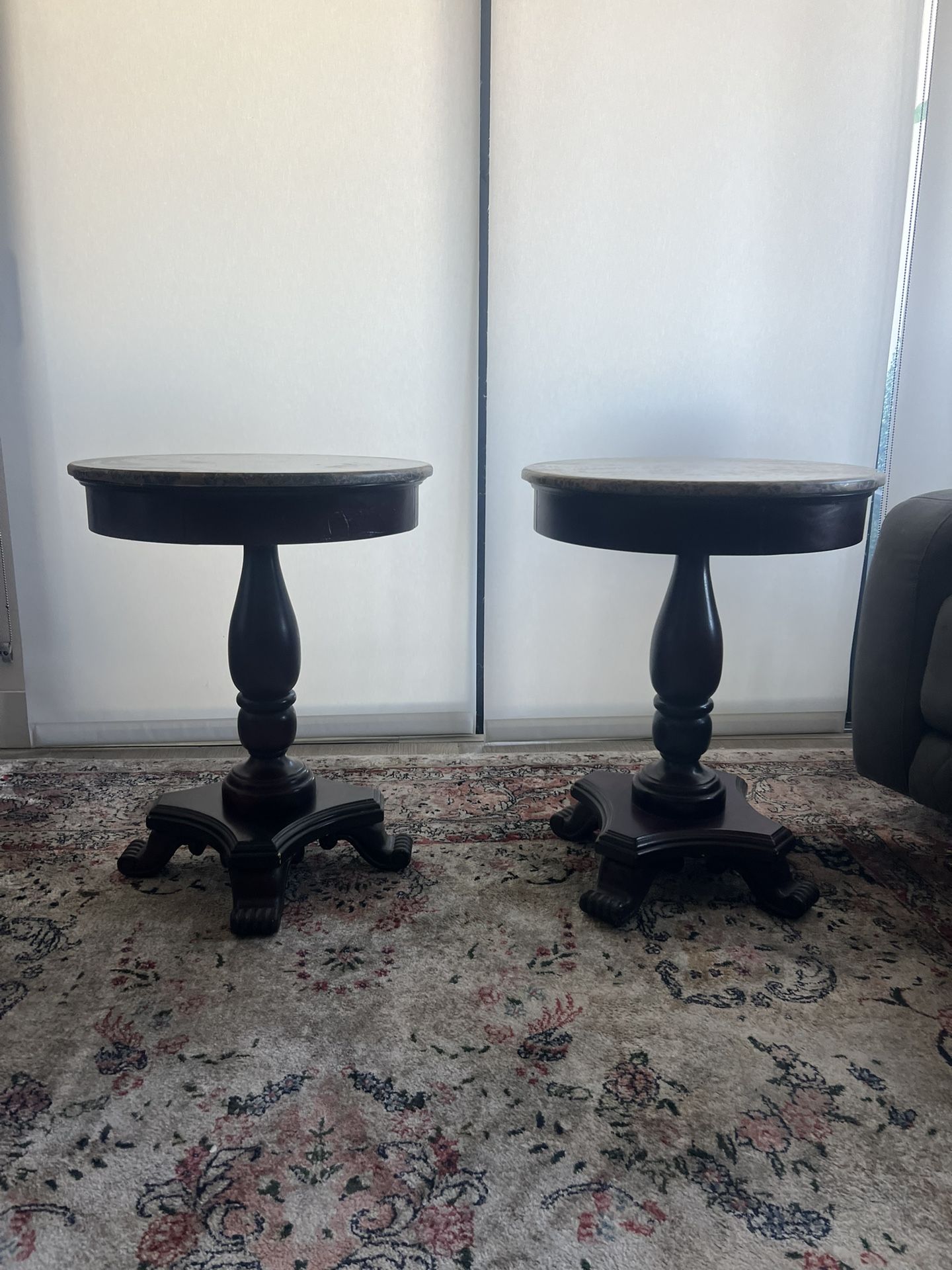 Round End Tables Wood And Marble Top