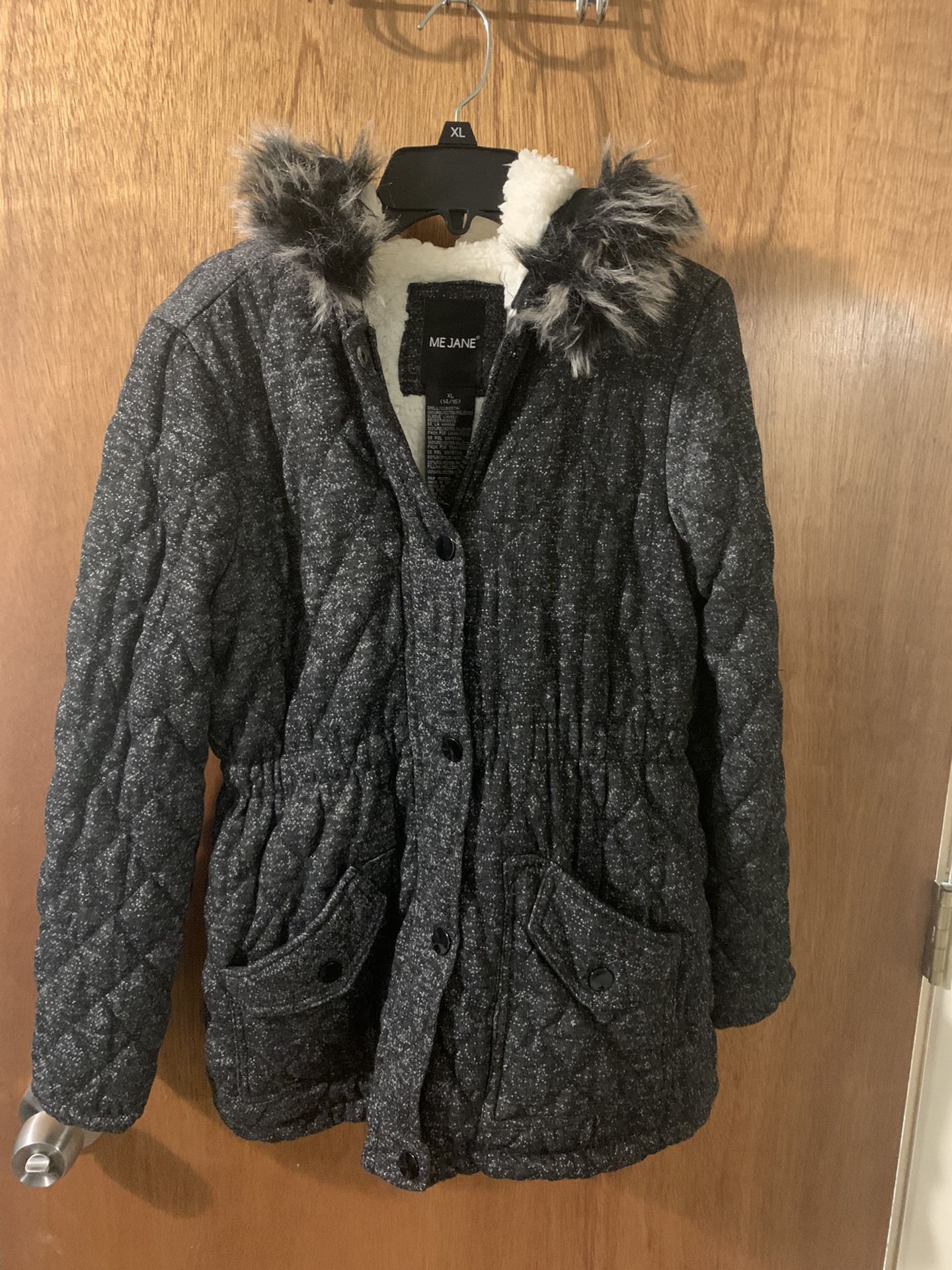 Girls Dark Heather Gray Winter Coat W/Sherpa Lining and Hood