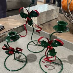 Trio of Christmas Candleholders 9, 12, 7 Smoke free household
