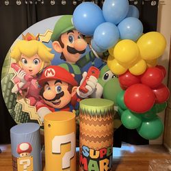 Super Mario Bros Backdrop With 3 Cylinder Cover Backdrop - New