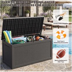NEW!! - 320 Gallon Outdoor Storage Deck Box – Waterproof, Lockable, Heavy-Duty Bench – Black