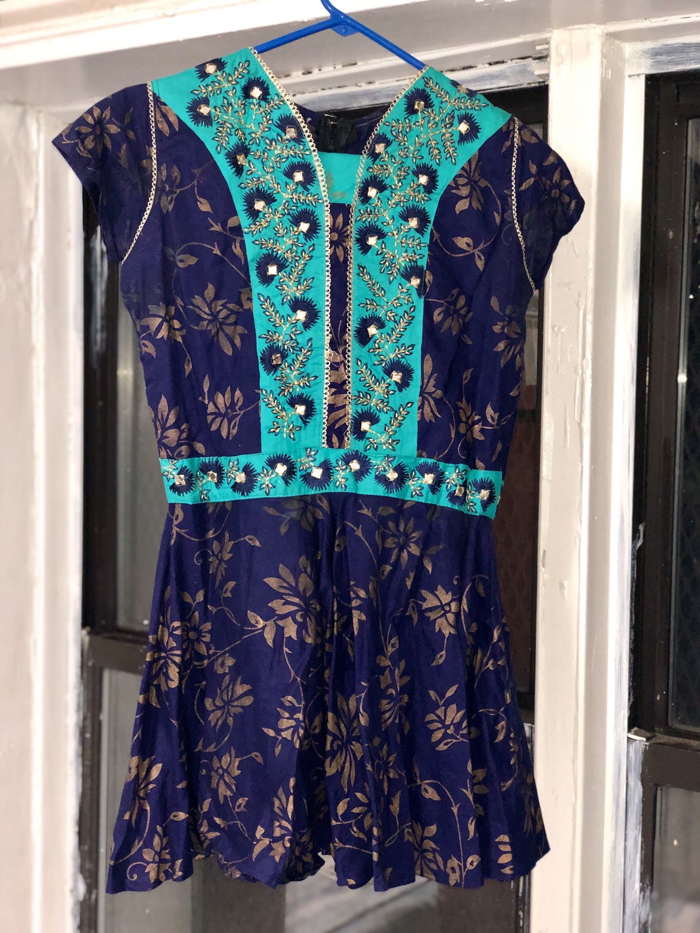 Blue mini plain anarkali dress