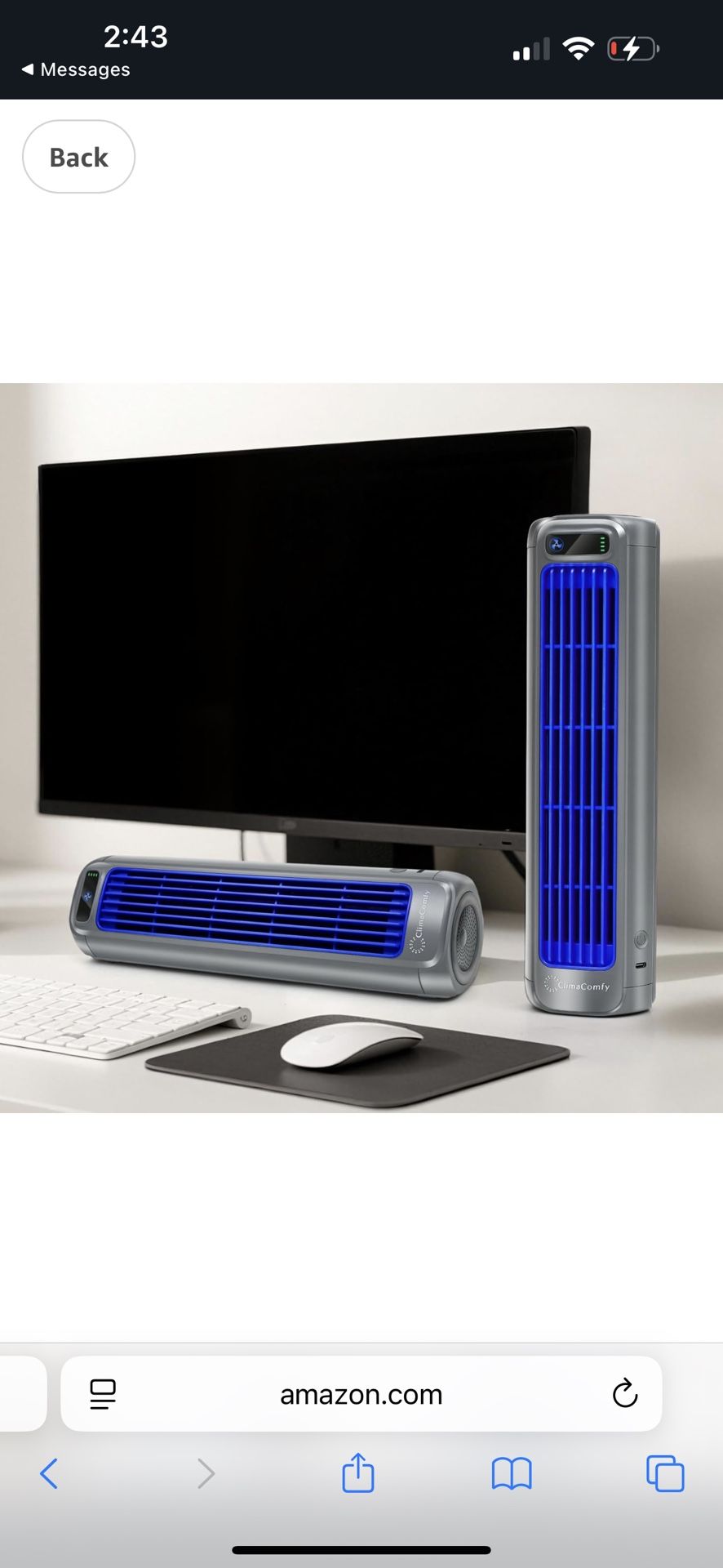 Rechargeable Desk Fan,Portable Bladeless Fan with Three Speed Wind,5000mAh Battery Operated Table Fan,12 Inch Quiet Small Fan for Saving Space,Tower F