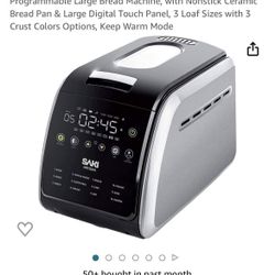 SAKIss 3 LB Large Bread Maker Machine, 12-in-1 Programmable Large Bread Machine, with Nonstick Ceramic Bread Pan & Large Digital Touch Panel, 3 Loaf S