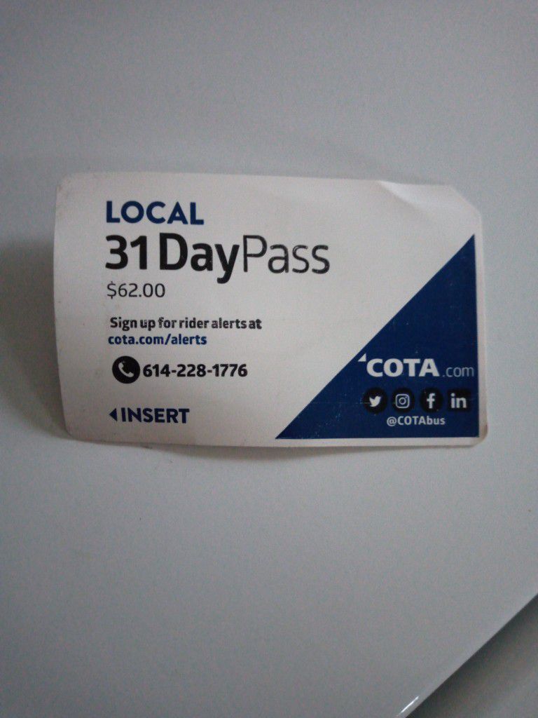 Monthly Cota Bus Pass $20